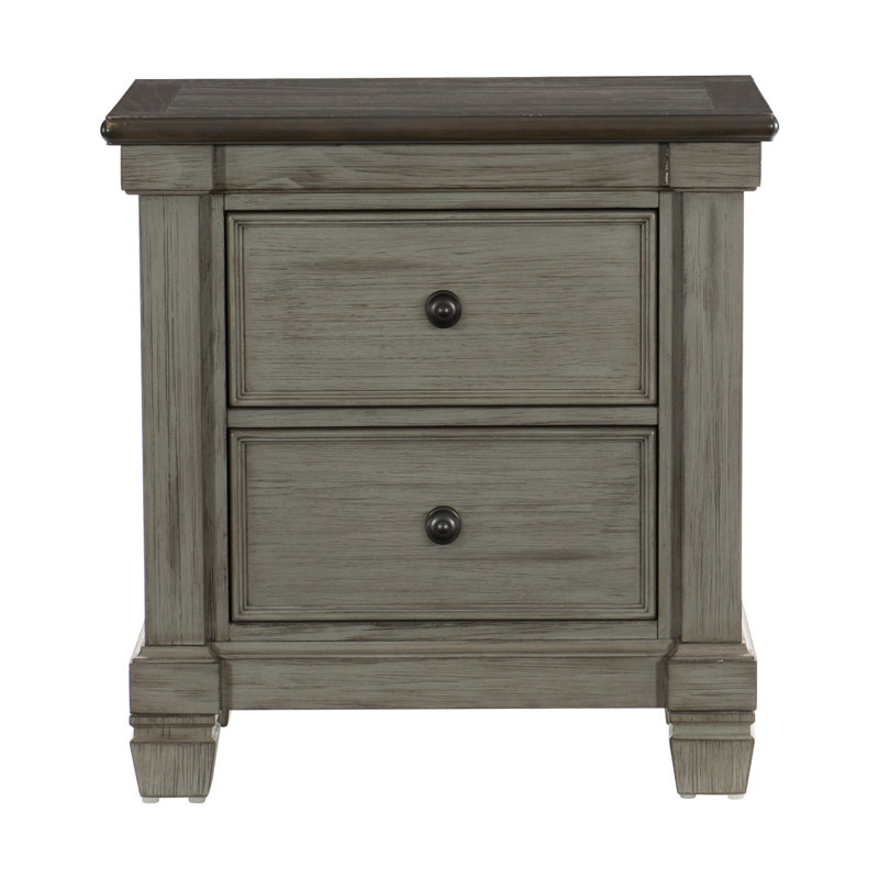 Mobilier de chambre classique style transitionnel rustique et café à 2 tiroirs gris à 2 tiroirs, Gris antique / café