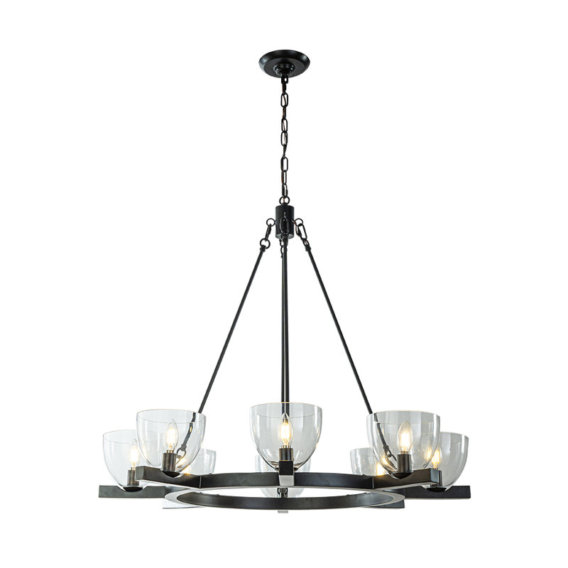 Luminaire suspendu en verre soufflé de style lustre noir mat 8 lumières de 35 po de large pour salon / salle à manger