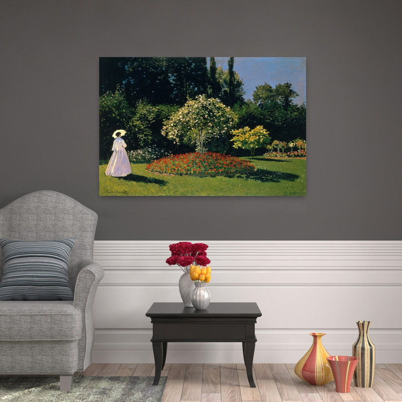 Jeanne-Marguerite Lecadre In The Garden Classic Abstract City Spring Wall Art Print by Claude Monet - Wrapped Canvas Print