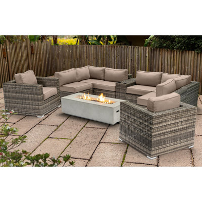 Lsi Fully Assembled 10 Pieces Sectional Seating Group With Firepit And Sunbrella Cushions by Latitude Run