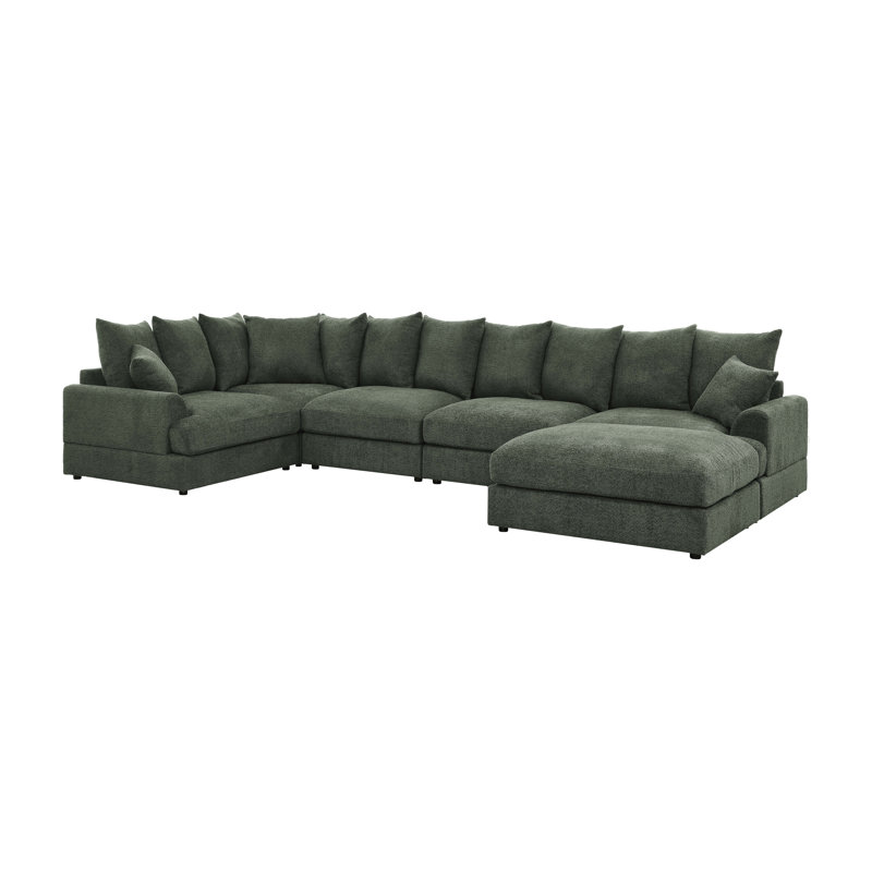 Canapé modulaire Arden Cloud, H 26 po x l 155,5 po x P 84 po, Microfibre / microsuède vert