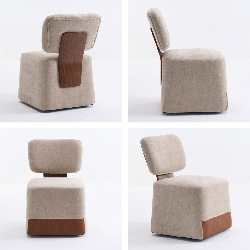 Linen Upholstered Armless Dining Chair With Casters, Beige