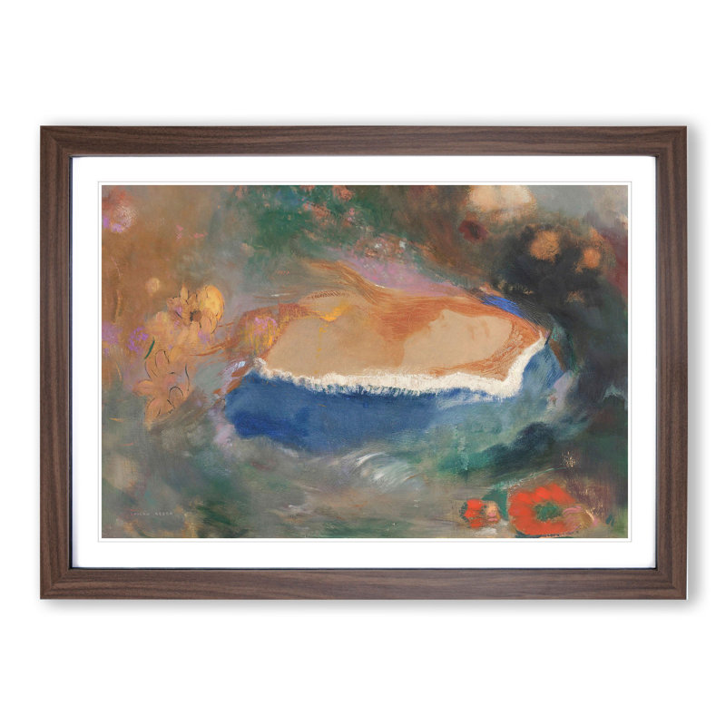 Ophelia with a Blue Wimple by Odilon Redon - Picture Frame Painting, 48cm H x 65cm W x 2cm D, Walnut Framed