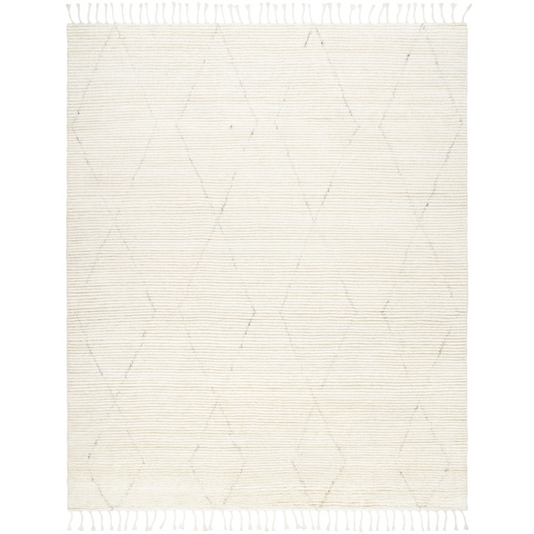 Talon Geometric Hand-Knotted Wool Area Rug in Cream
