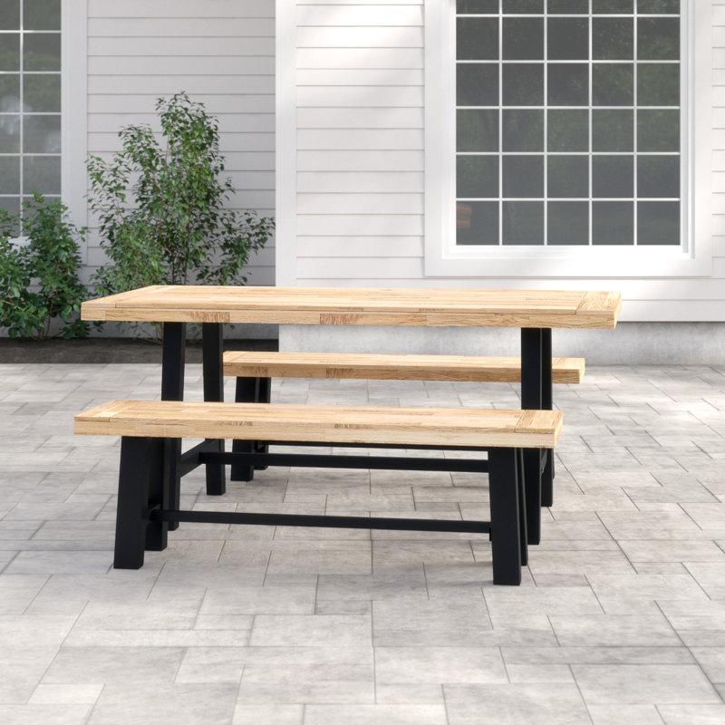 2 - Person Acacia Patio Dining Set with Rectangular Table, Brown / Black