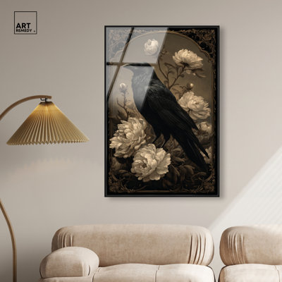 Enchanting Raven Framed Acrylic Print Gothic Wall Art by Art Remedy, Black Frame, 30 x 45
