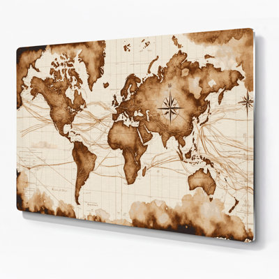 Transportation Vintage aviation maps Beige Metal Wall Art