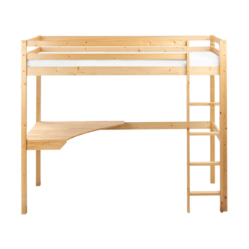 High Sleeper Bed with Desk Pine Wood 90 x 200 cm (EU Single), Brown