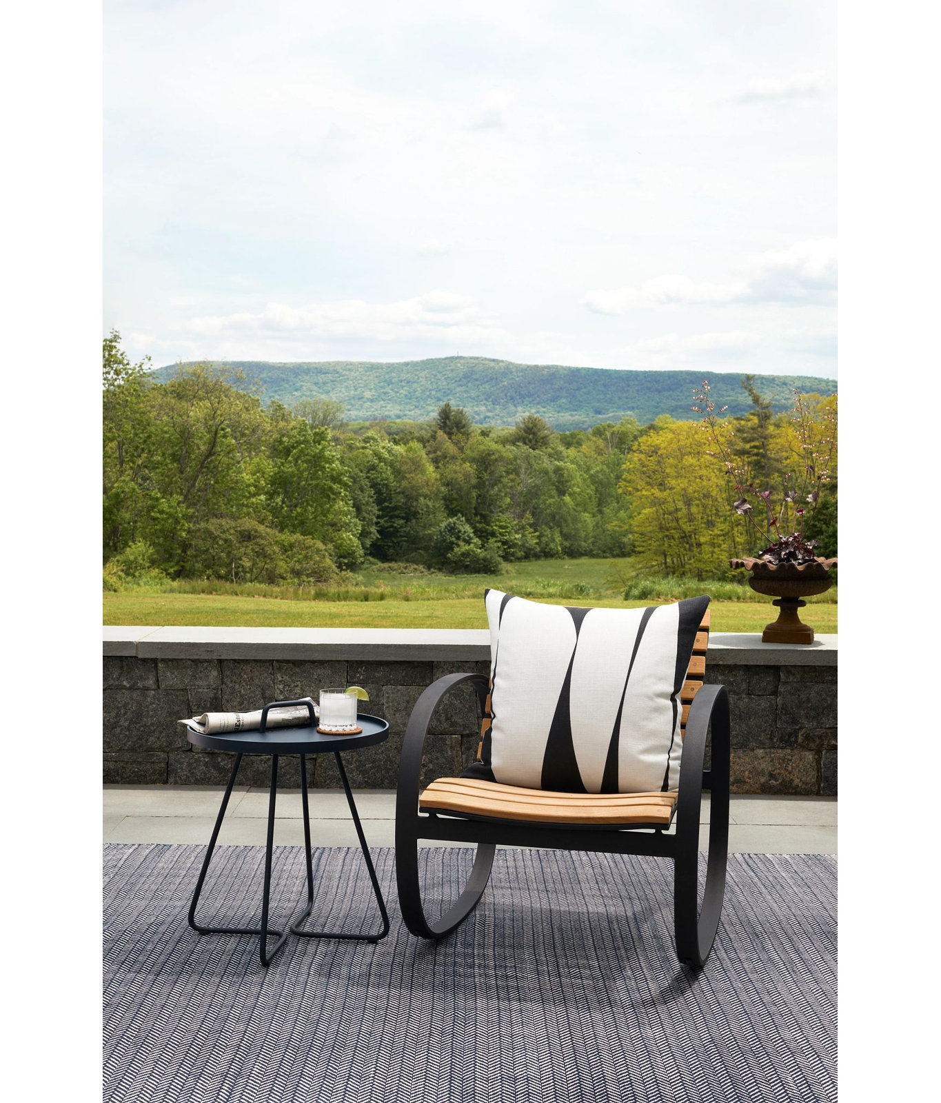 Herringbone Navy Ivory Flatweave Outdoor Rug, Rectangle 8'6" x 11'6"