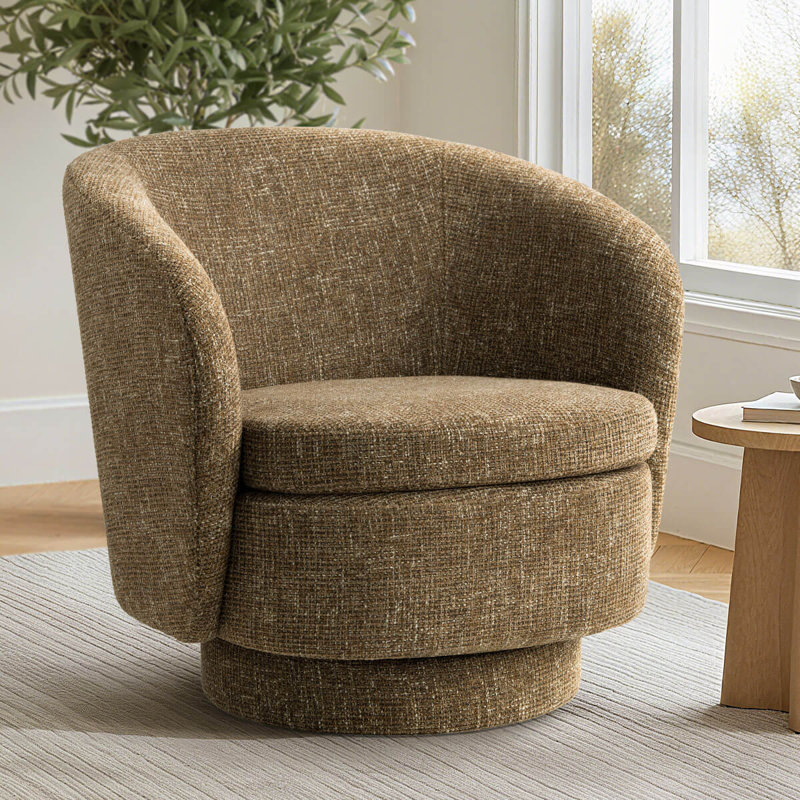 Fauteuil d'appoint pivotant à 360 degrés Tweed, Marron foncé
