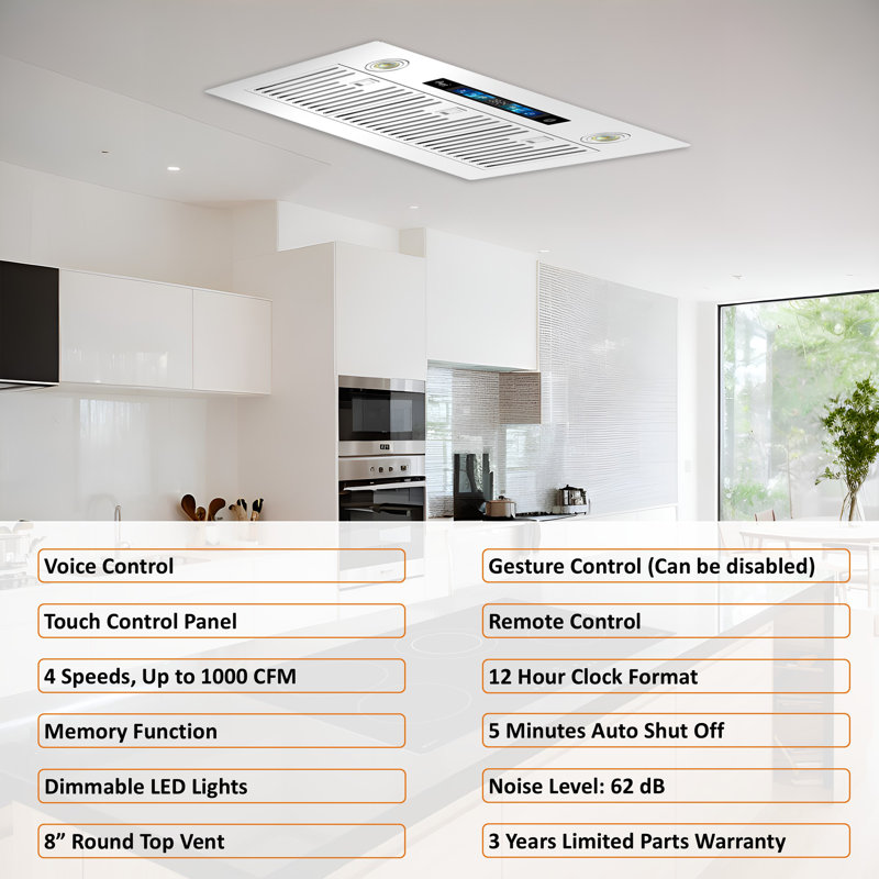 Awoco 36" 1000 CFM Ducted Insert Range Hood In Stainless Steel With Voice/Gesture/Touch Control