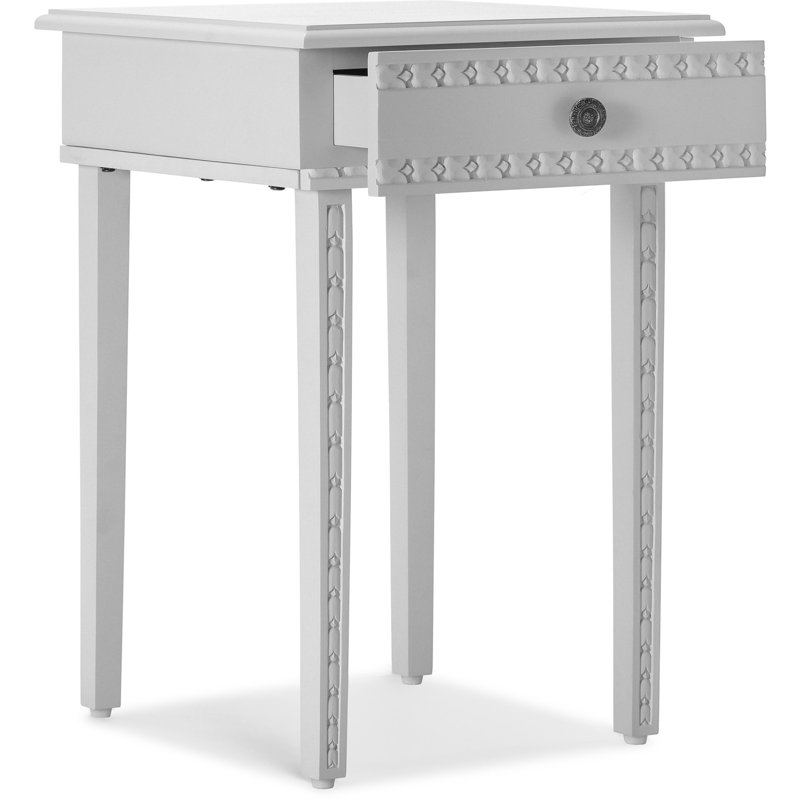 Light Gray Mango Wood End Table with Drawer and Iron Frame