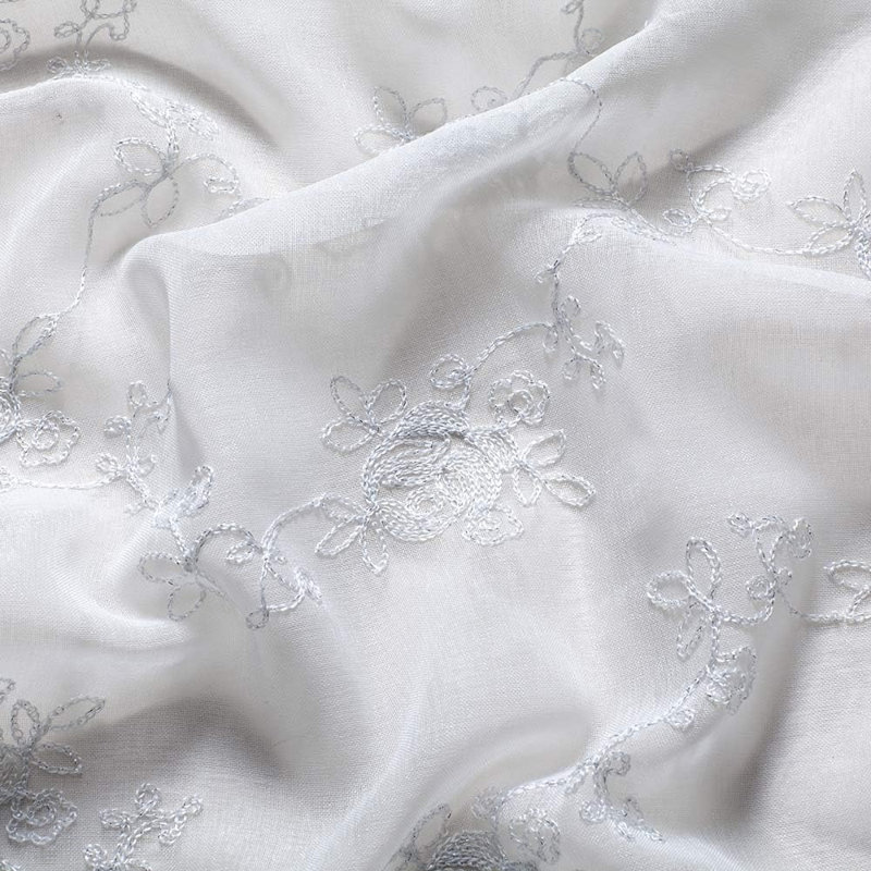 Claire Sheer Embroidered Rod Pocket Light Filtering Floral Curtains(Set of 2), White, 52"WX84"H (Set of 2)
