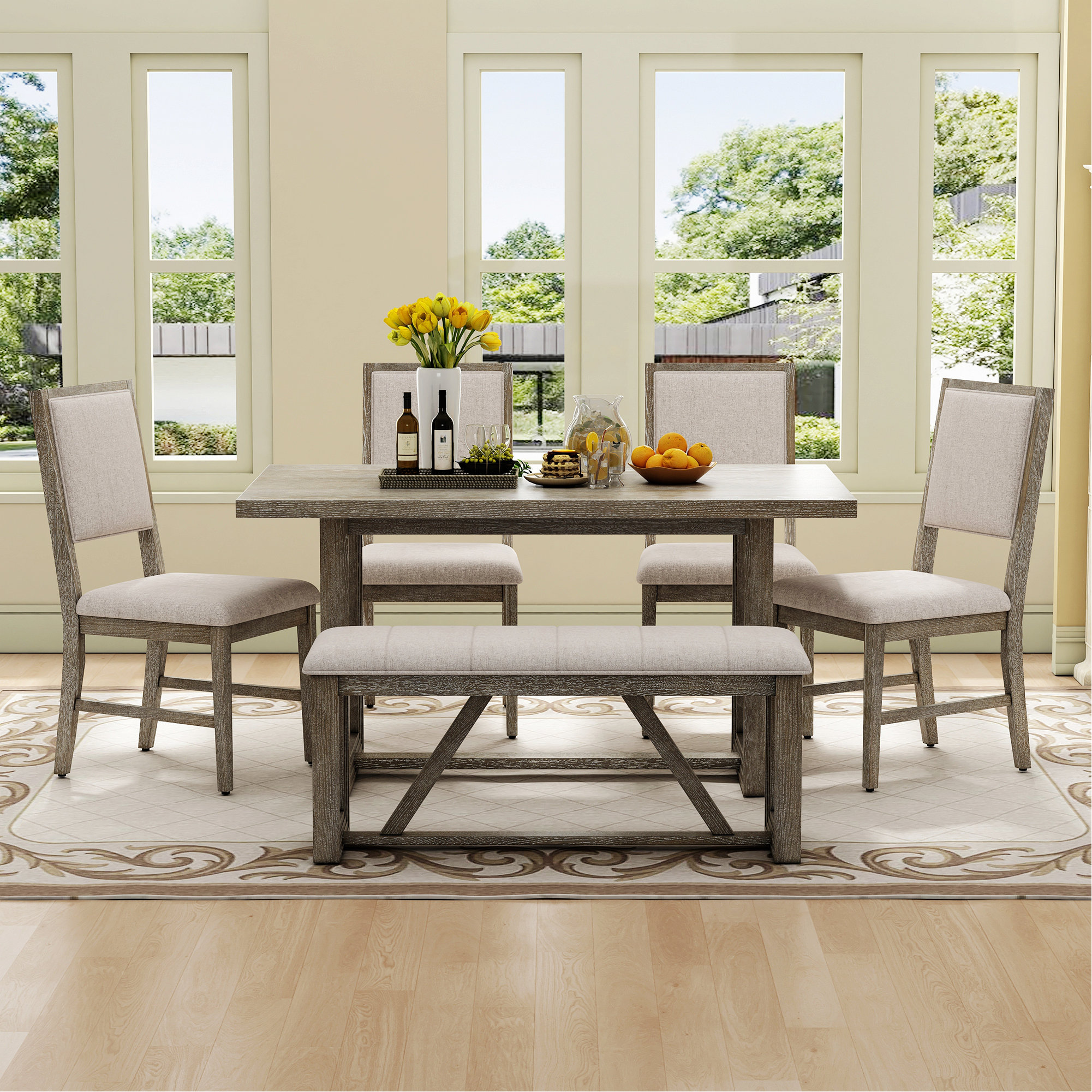 Lark Manor™ 6-Piece Dining Table Set, Wood Kitchen Table With Chairs ...
