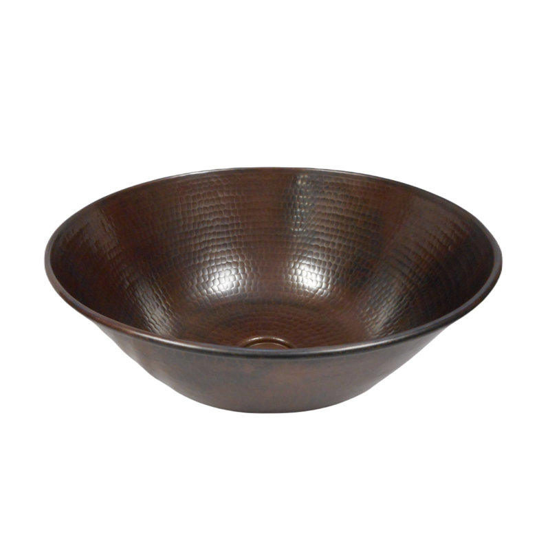 14" Rustic Round Copper Vessel Bathroom Sink with Grid Drain