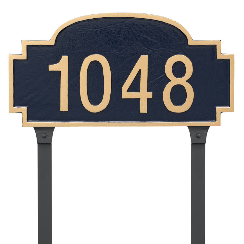Plaque d'adresse sur 1 ligne Chesterfield, Bleu marine / doré, Oui