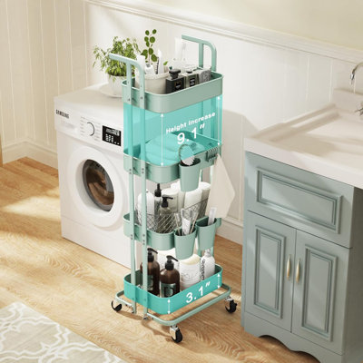 4 Tier Foldable Rolling Cart, Metal Utility Cart with Lockable Wheels, Folding Storage Trolley