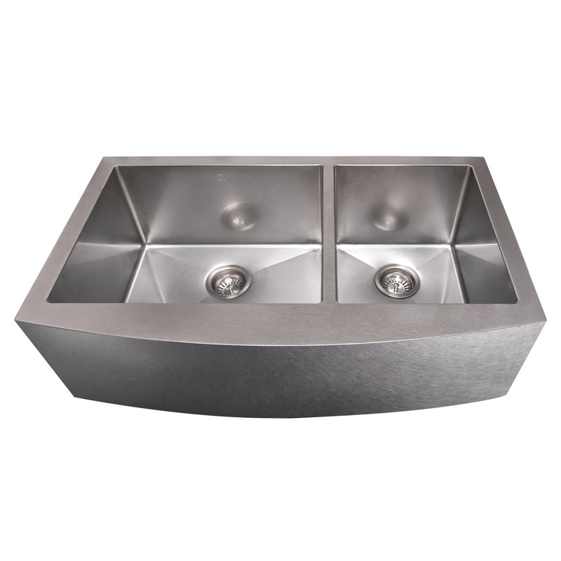 ZLINE 36 in. Niseko Farmhouse Apron Mount Double Bowl Satin Stainless Steel Kitchen Sink with Bottom Grid (SA50D-36S)