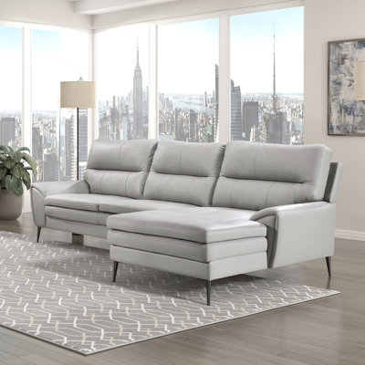 Reona 104.5" 2-Piece Modern & Contemporary Sectional - Top Grain Leather Upholstery Sectional, Modern Right Chaise for Lounging, Sleek Black Nickel Me