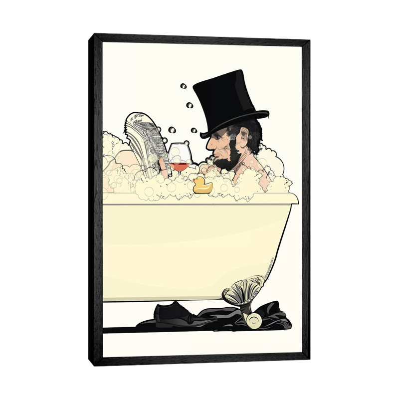 Abraham Lincoln in the Bath 1 Piece Wall Art on Canvas, 101.6cm H x 66.04cm W x 3.81cm D, Black Framed
