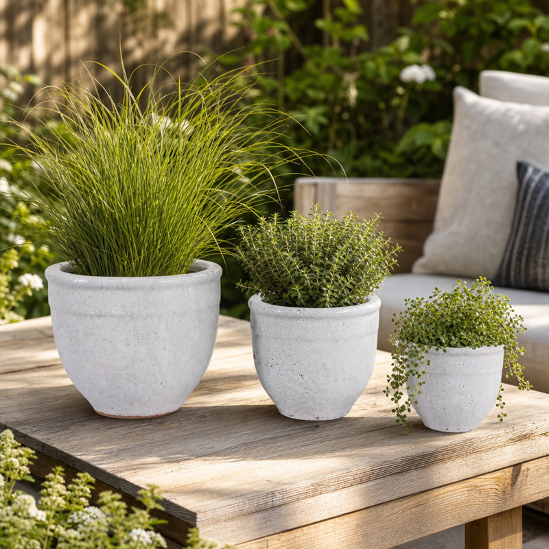 Pots à fleurs contemporains d'extérieur ou d'intérieur en terre cuite pour le salon ou le patio - pot de fleurs rustique décor à la maison - ensemble de 3, 9, 7, 6
