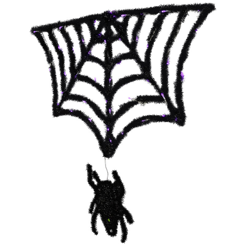 Décoration d'Halloween lumineuse en toile d'araignée et de toile - 36 po - noir - lumières DEL mauves