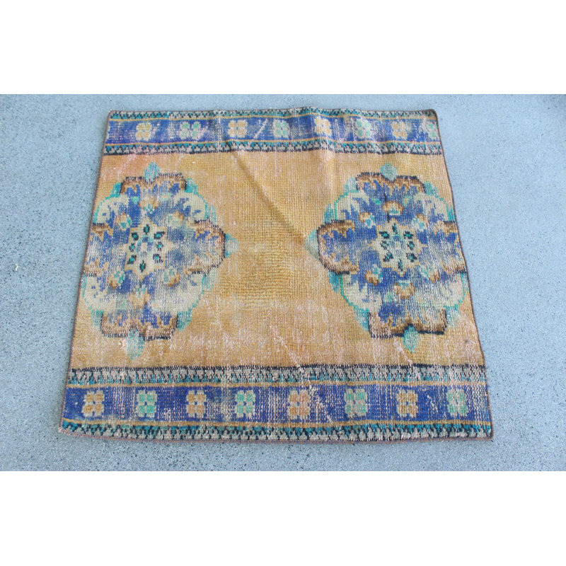 Vintage Turkish Anatolian Hand-Knotted Wool Area Rug in Vibrant Orange for Kids Rooms and Small Spaces
