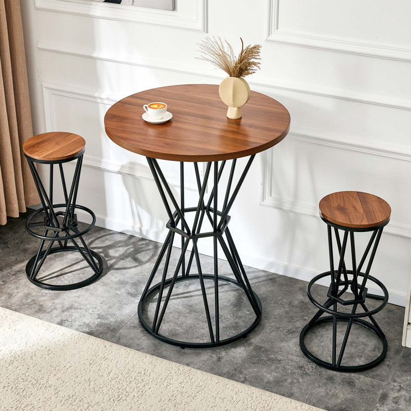 Ensemble de bar de style industriel avec plateau en grain de bois de noyer, Walnut;Black