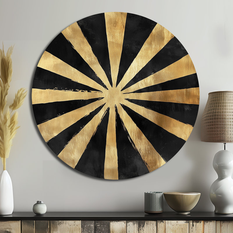 Décoration murale noire et dorée Sunburst - abstrait rond en métal, L 16 po x H 16 po