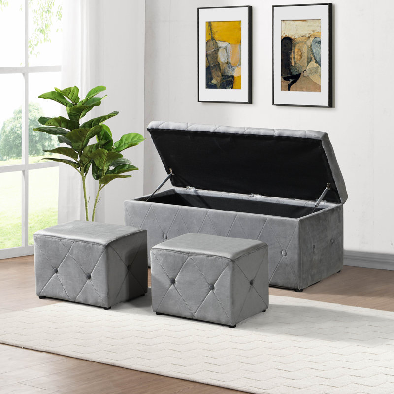 Banc de rangement rembourré Chandless, Gris clair