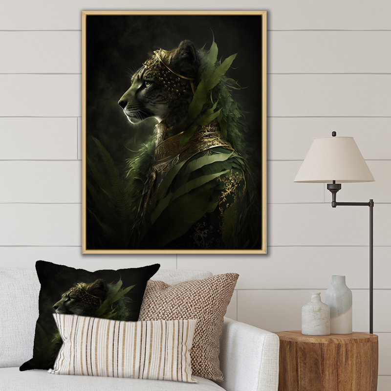 Portrait de guépard flamboyant - reproduction, H 32 po x l 16 po x P 1 po, Cadre naturel flottant