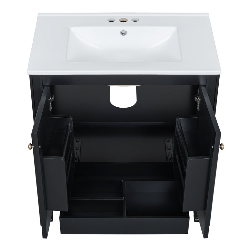 Elegant 60" Double Sink Vanity Set, Durable Wood & Ceramic, Vintage Style For Spacious Bathrooms