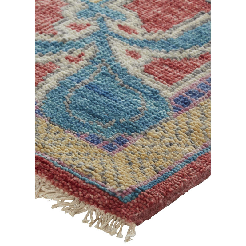 Beall Hand Knotted Wool Oriental Area Rug in Blue, Rectangle 11'6" x 15'