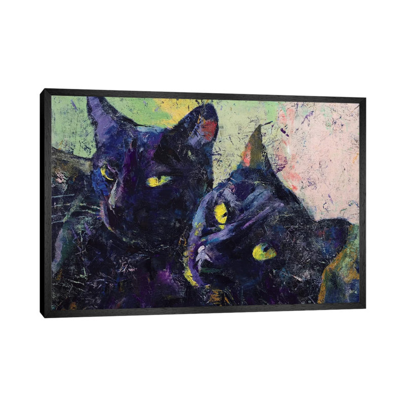 Black Cats 1 Piece Painting on Canvas, 66.04 cm H x 45.72 cm W, Black Floater Framed