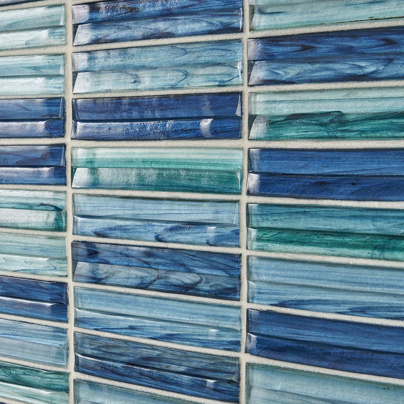 Maya Polished Glass Mosaic, Stacked Aqua