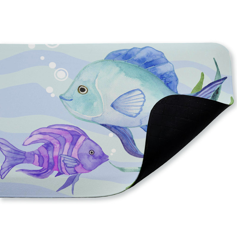 Tapis de sol anti-fatigue Fun Blue, Poisson amusant bleu et mauve