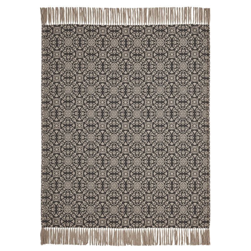 Handmade Black and Tan Cotton Jacquard Woven Throw Blanket