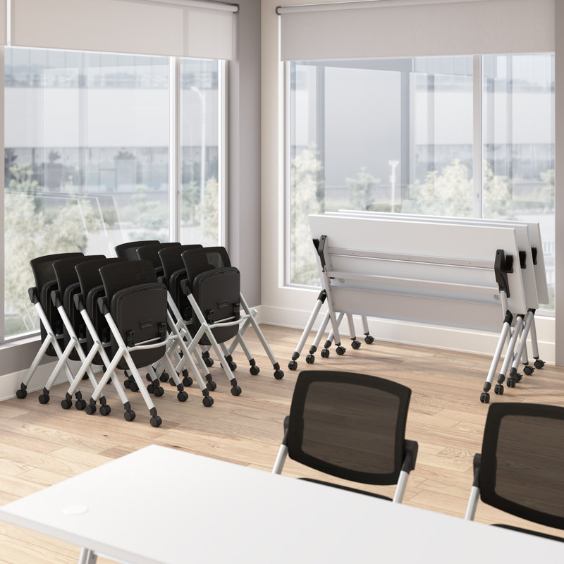 Bush Business Furniture Envision 60W Folding Training Table With Powered Grommets And 2 Chairs, 30" H x 60' L x 23.5" W