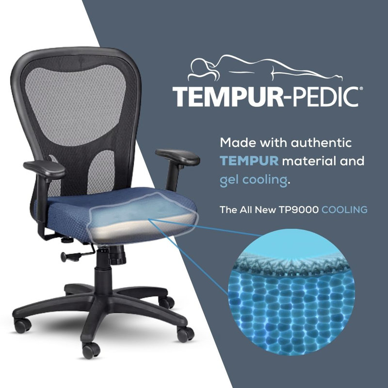 Tempur-Pedic TP9000C Mesh Swivel Task Chair with Tempur Material, Cooling Gel Layer, Adjustable Armrests, and Lumbar Support