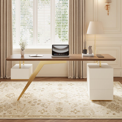 Bureau moderne avec plateau en bois et tiroirs de rangement
