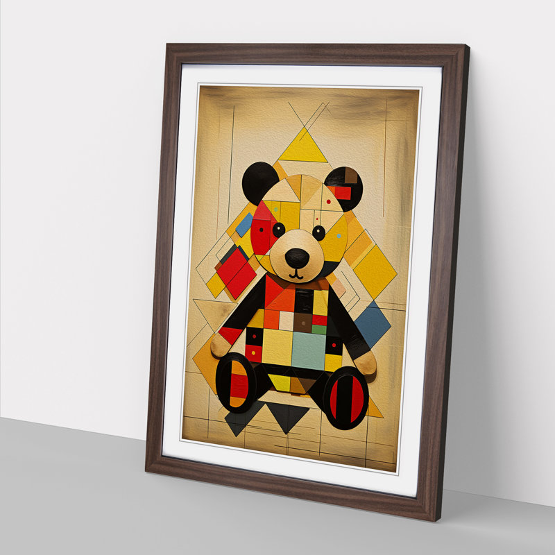 Teddy Bear Constructivism No.2 - Single Picture Frame Print on Wood, Walnut Framed, 46cm H x 34cm W
