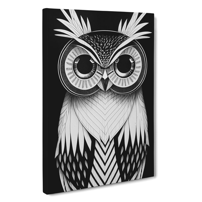 Monochrome Owl No.4 - Wrapped Canvas, 50cm H x 35cm W x 3cm D