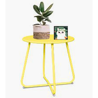 Babion Yellow Outdoor Side Table, Small Round Metal End Table, Weatherproof For Patio, Yard, Balcony, Garden, Porch & Bedside