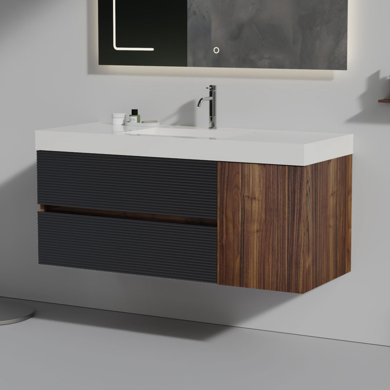 Ensemble de meuble-lavabo mural simple 48 po avec comptoir à surface solide 48 po, Blanc