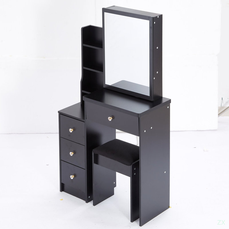 29.2" Small Space Left Bedside Cabinet Vanity Table + Cushioned Stool
