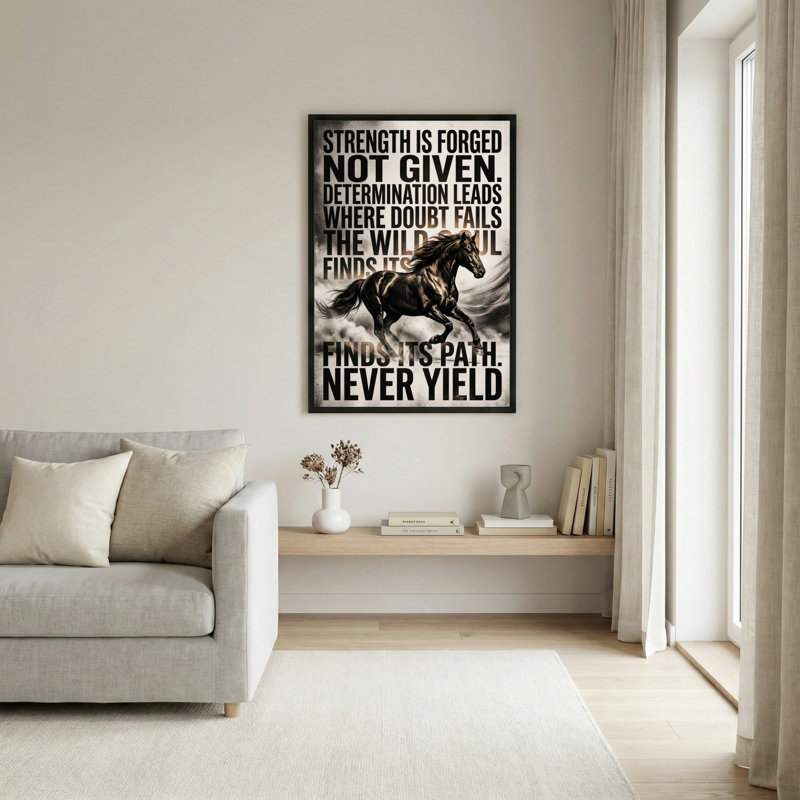 Toile noire encadrée en bois noir pour salon, chambre à coucher, bureau ou vestibule - décoration murale décorative avec motif de cheval
