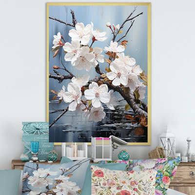 Minimalisme blanc et bleu Cherry Blossom III - impression d'art sur toile Cherry Blossom