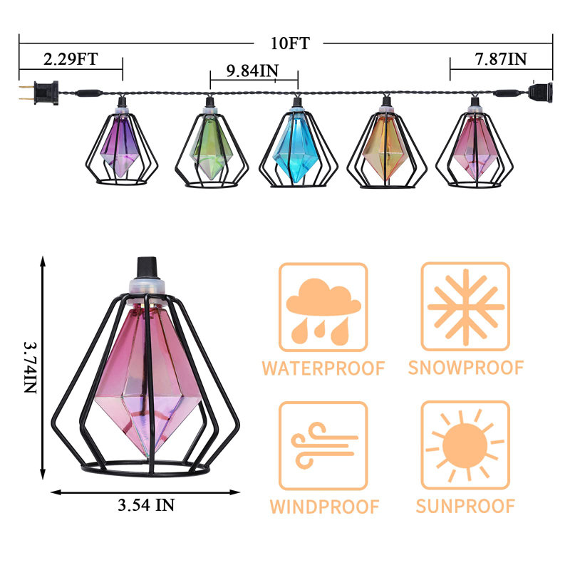 Guirlande de lanternes, guirlandes lumineuses décoratives multicolores avec 10 ampoules DEL connectables, (cristal / 10 pi)