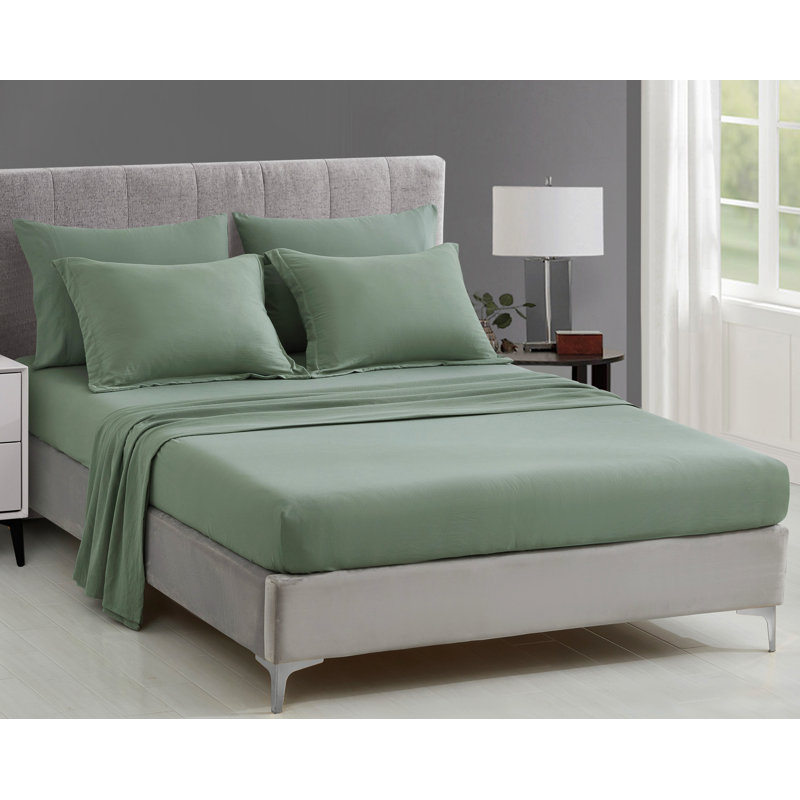 Washed Microfiber 7-Pieces Honeycomb Comforter Set with Sheets, Full / Double Comforter + 6 Additional Pieces, Sage