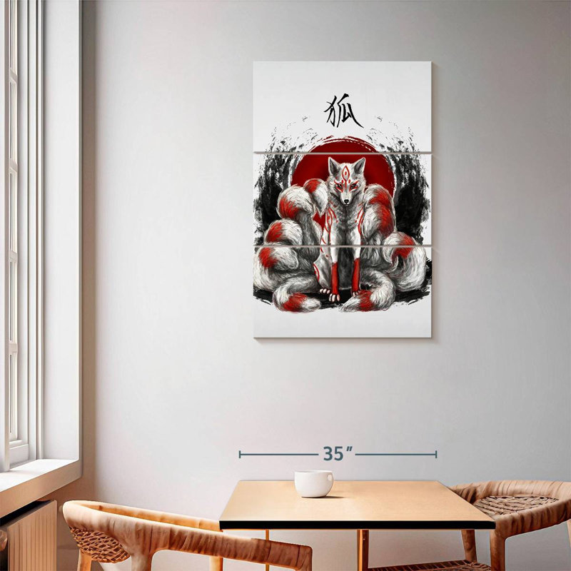 Kelan Japanese Nine Tailed Fox Kitsune, 57" H x 36" W